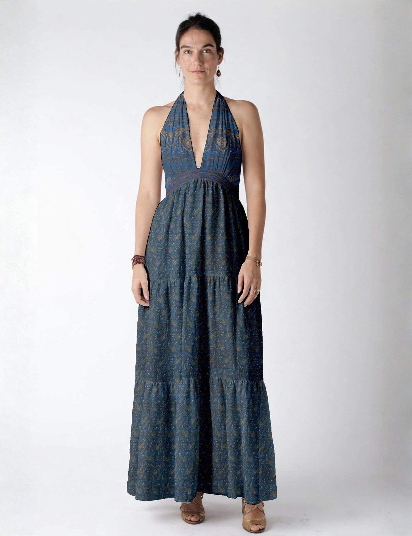 Flowy maxi tiered dress for vacations, brunch, and evening wear