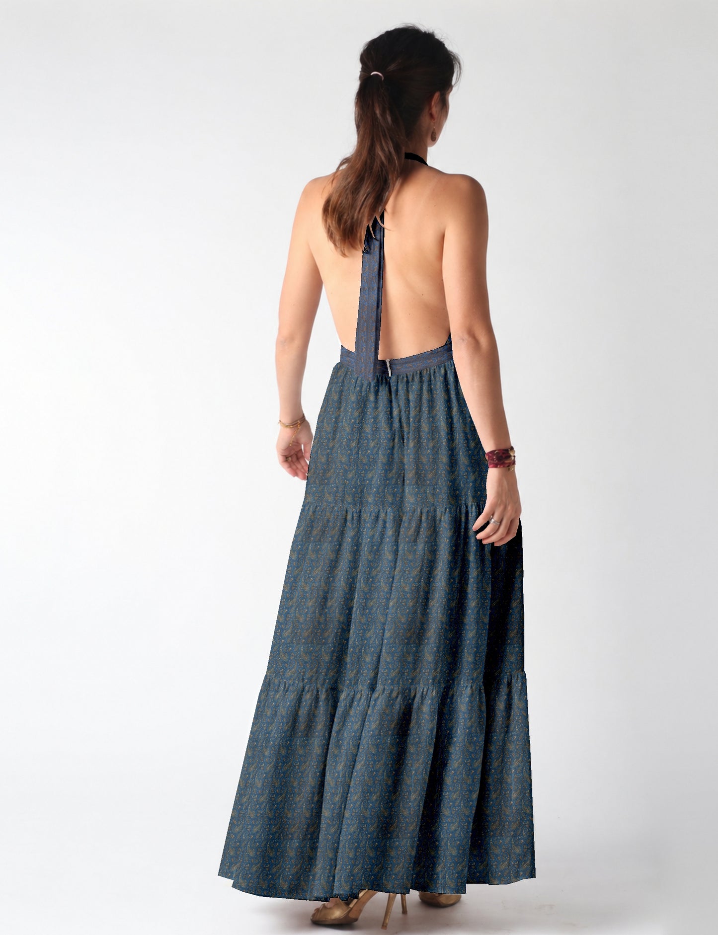 Halter neck maxi dress with tiered layers and elasticated back