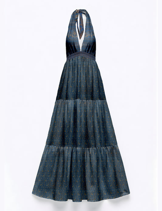 Maxi dress side view highlighting volume and movement