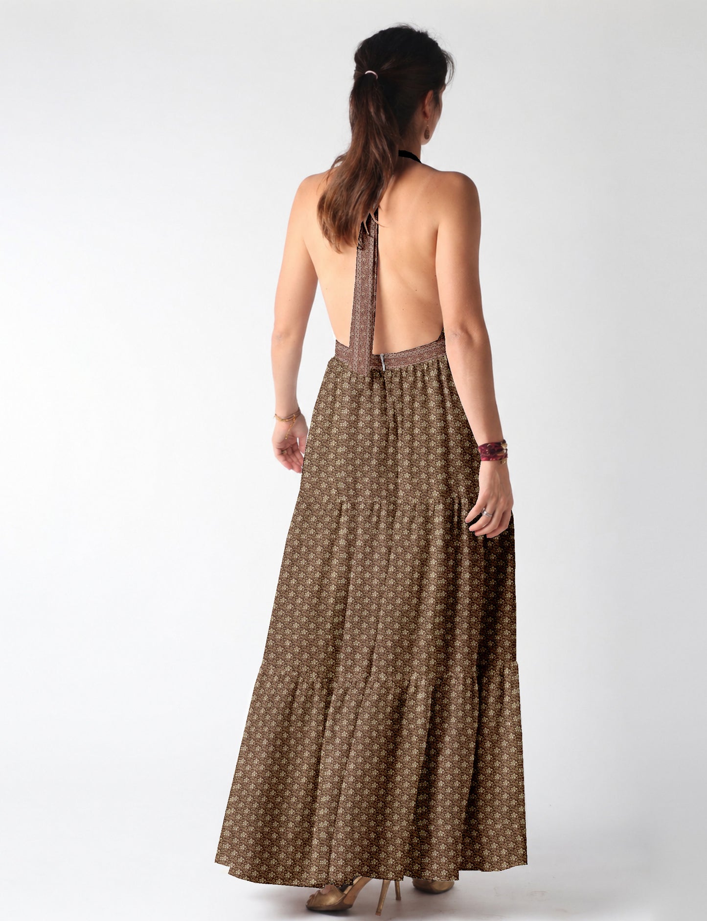 Flowy maxi tiered dress for vacations, brunch, and evening wear