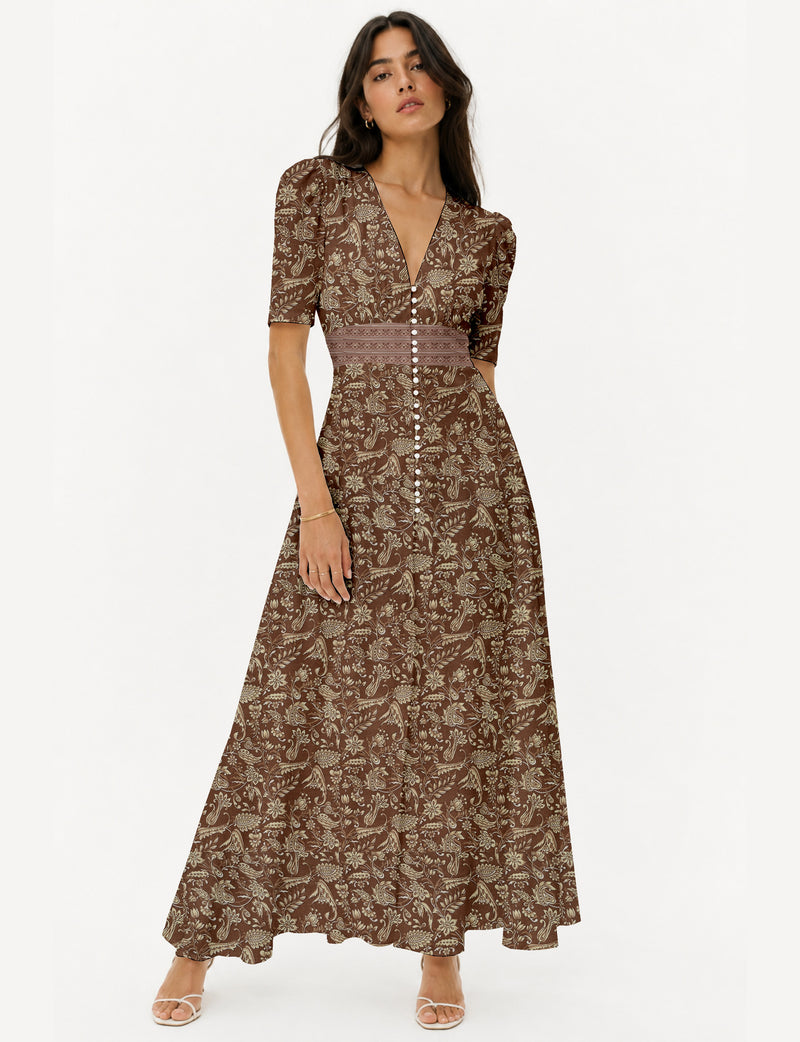 Maxi romantic dress - Brown Tropical