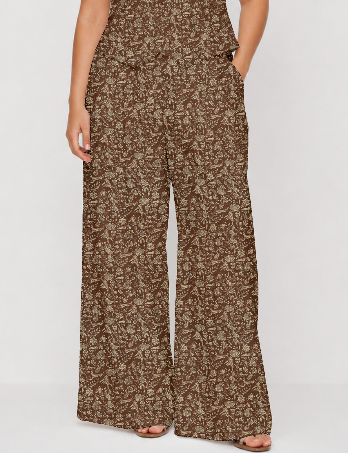 Wide leg pleated trouser - Brown Tropical