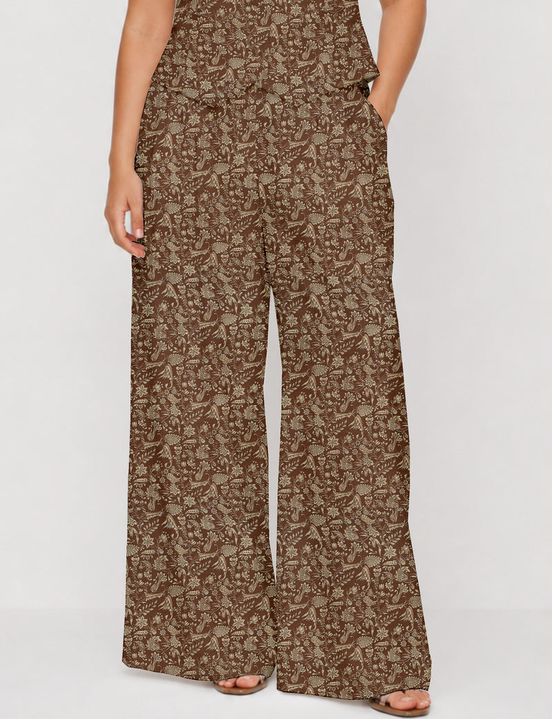 Wide leg pleated trouser - Brown Tropical