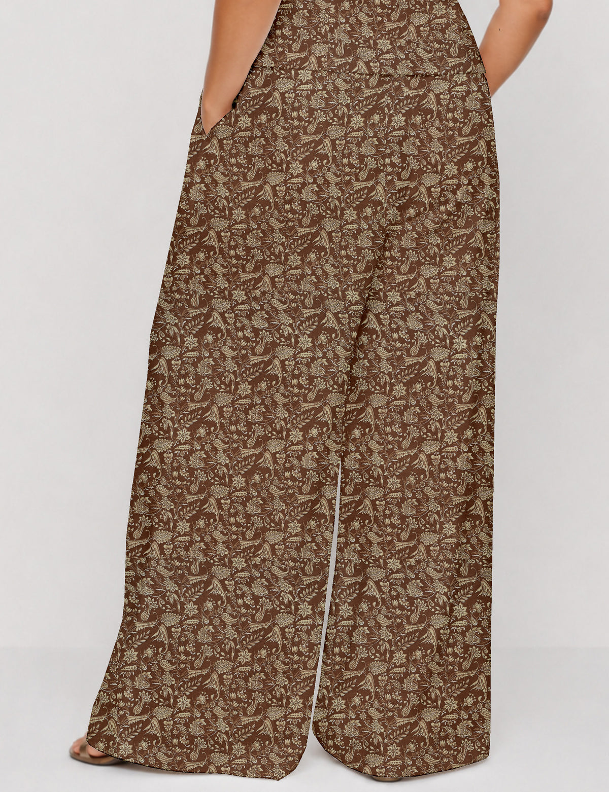 Wide leg pleated trouser - Brown Tropical