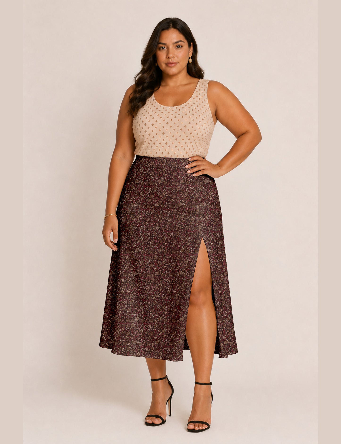 A line skirt with slit - Brown Tropical