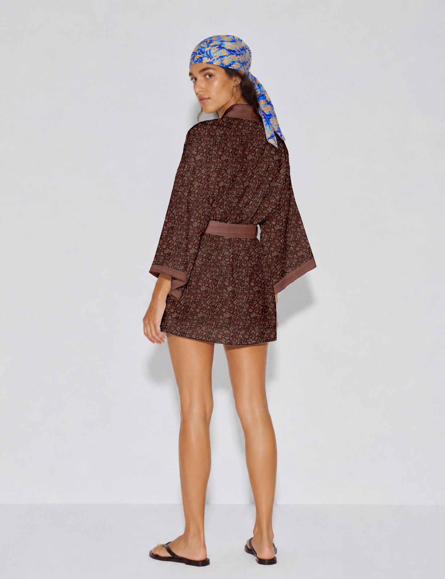 Short kimono robe - Brown Tropical