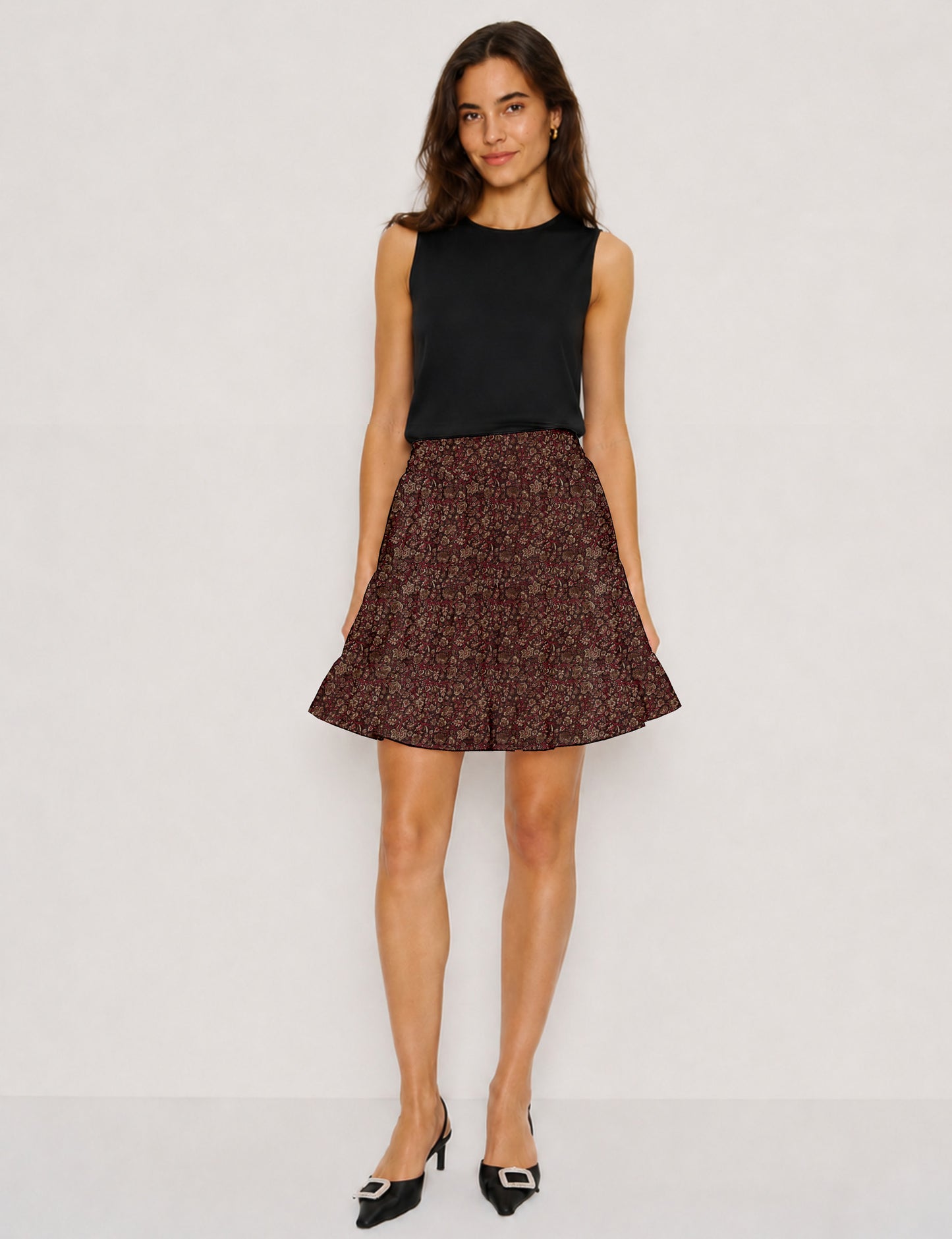 Short tiered skirt - Brown Tropical