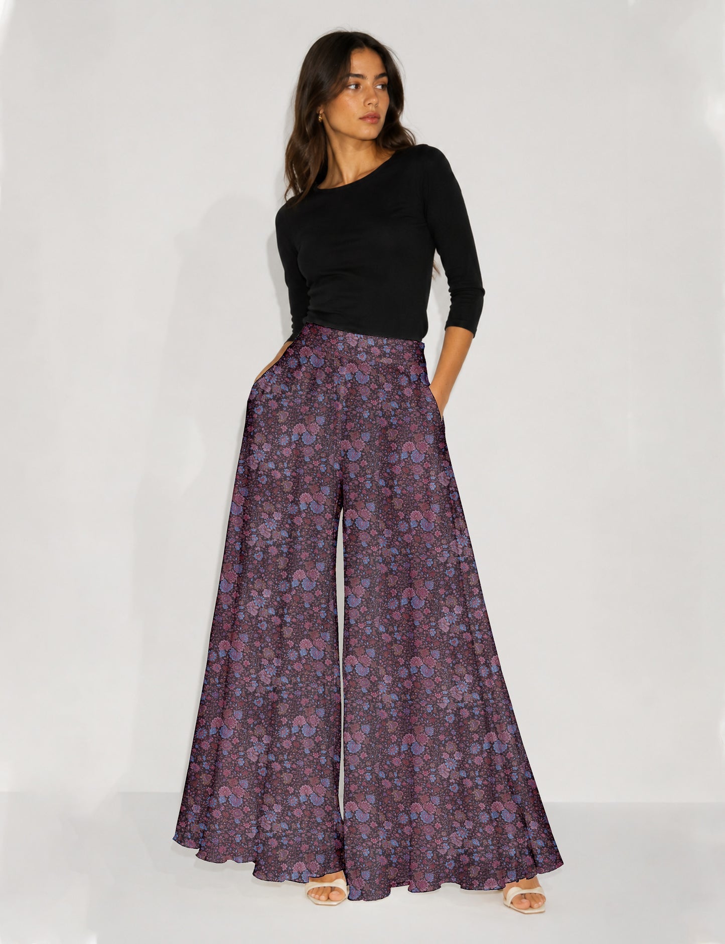 Wide Leg Palazzo Trousers - Brown Tropical