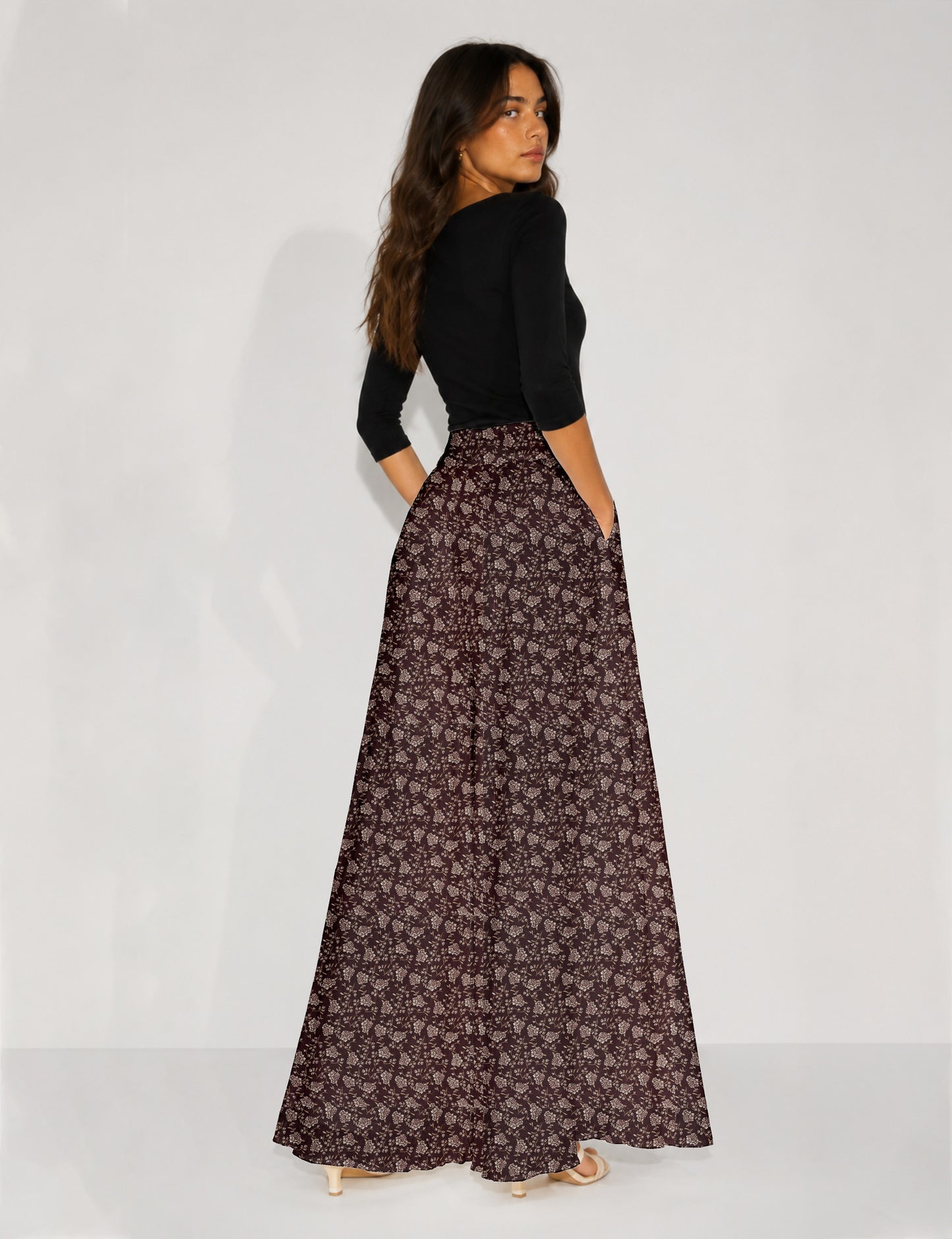 Wide Leg Palazzo Trousers - Brown Tropical