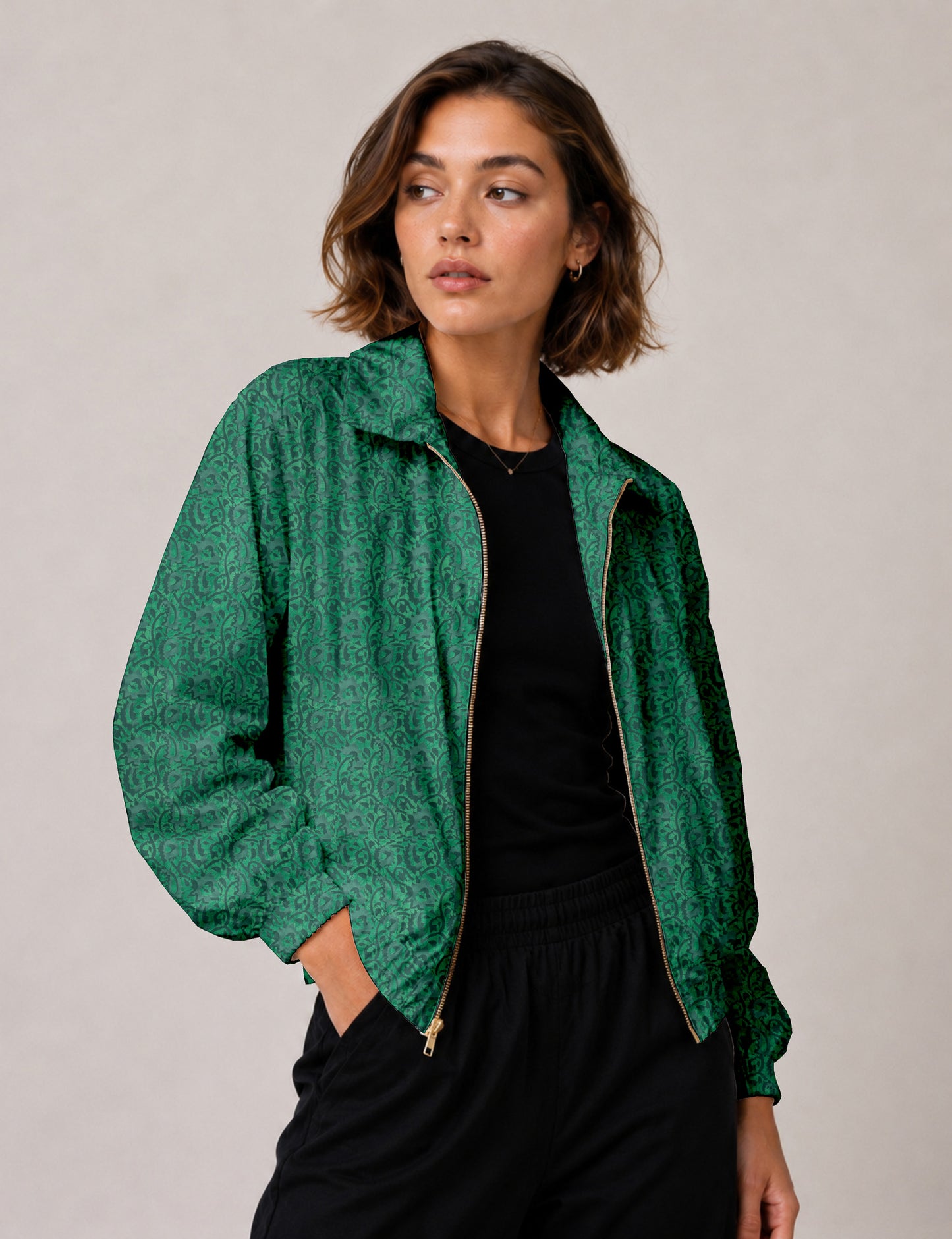 Bomber Jacket - Green Abstract