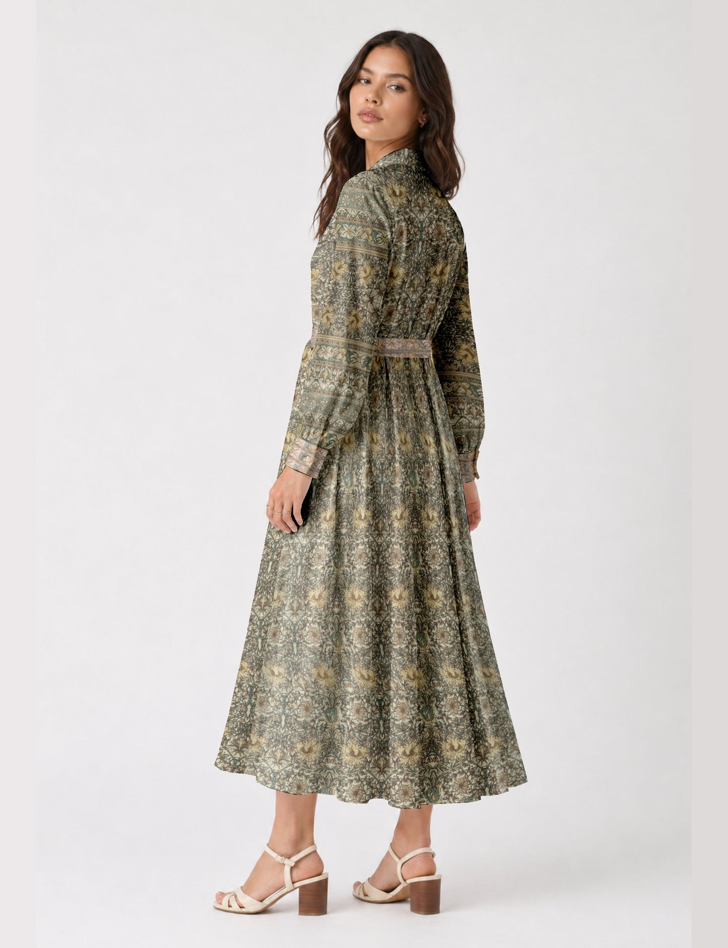 Flowing long shirt dress with relaxed fit and ankle-length design