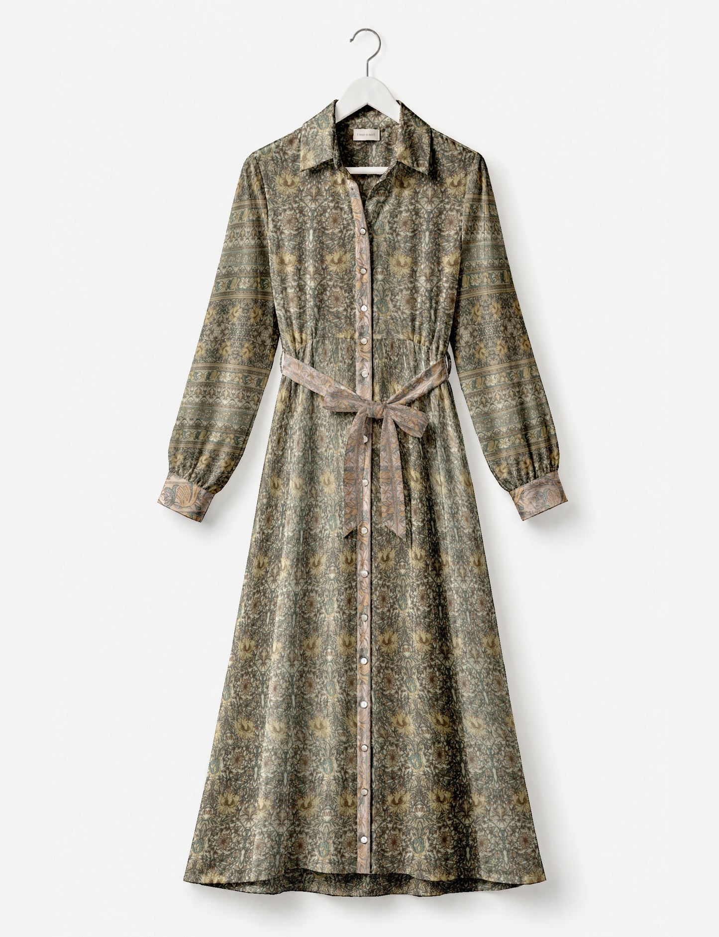 Flowing long shirt dress with relaxed fit and ankle-length design