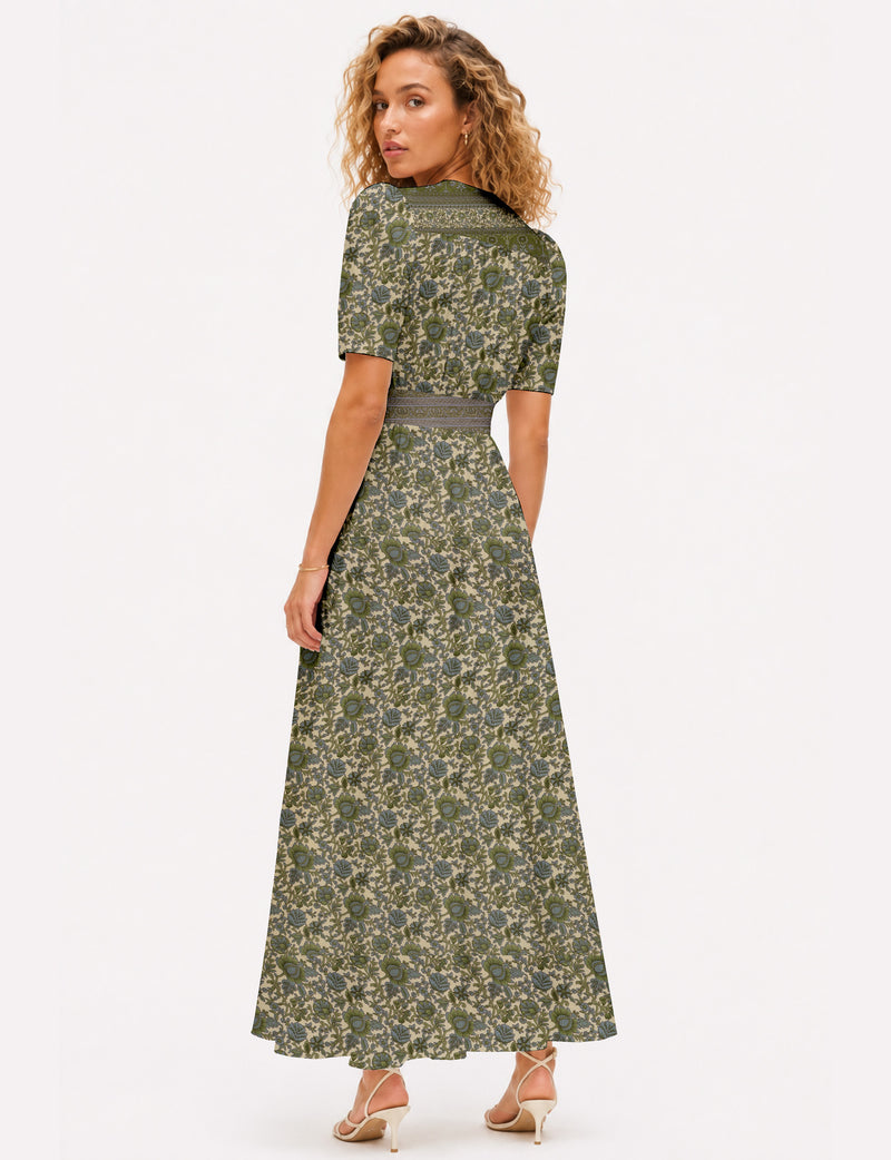 Maxi romantic dress - Green Floral