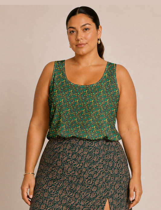 Sleeveless blouse - Green Floral
