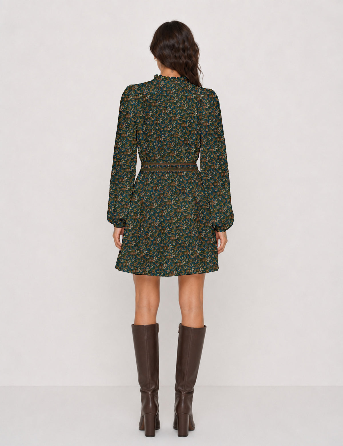 Robe évasée avec ceinture - Yellow Floral - Green Floral