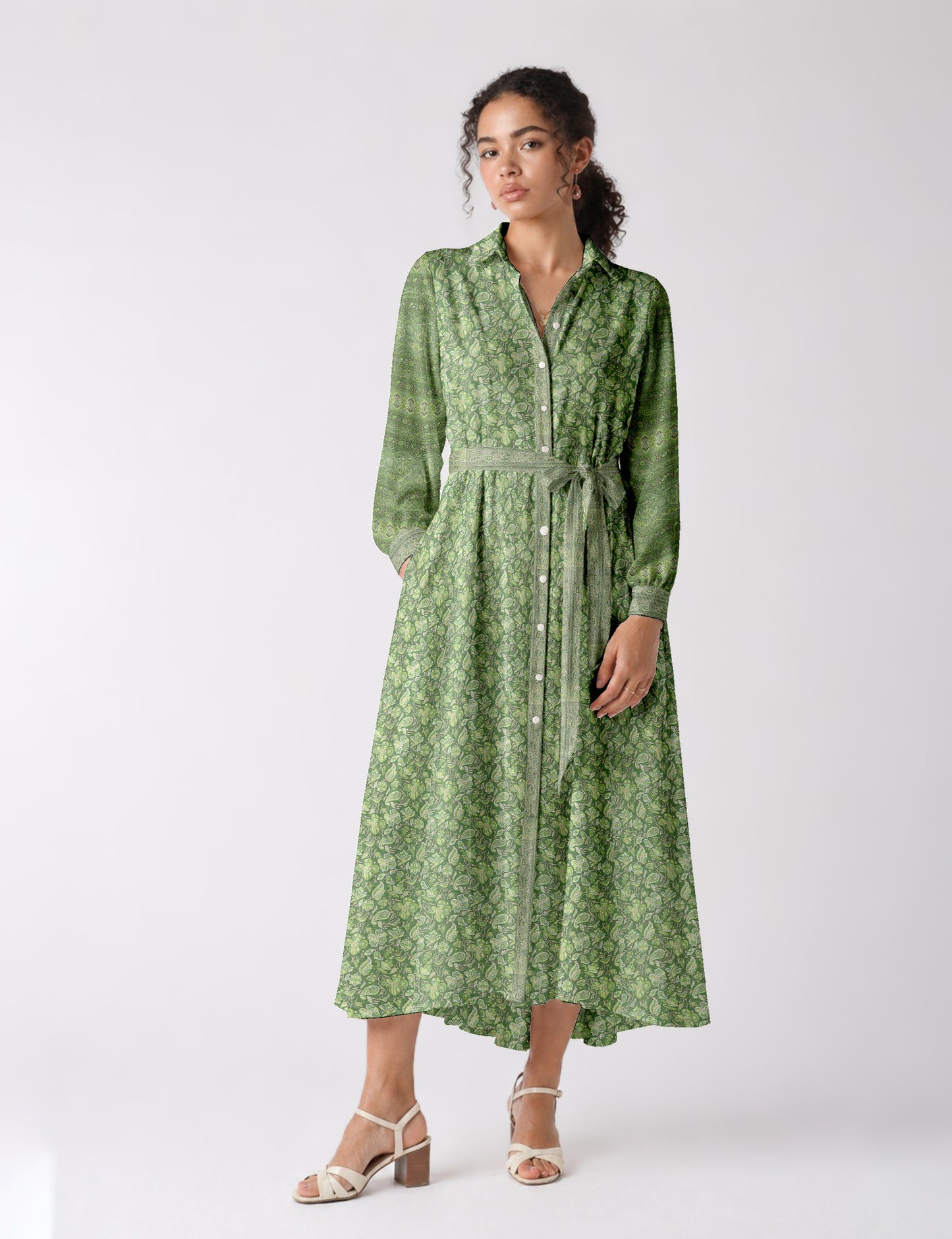 Long shirt dress - Green Floral
