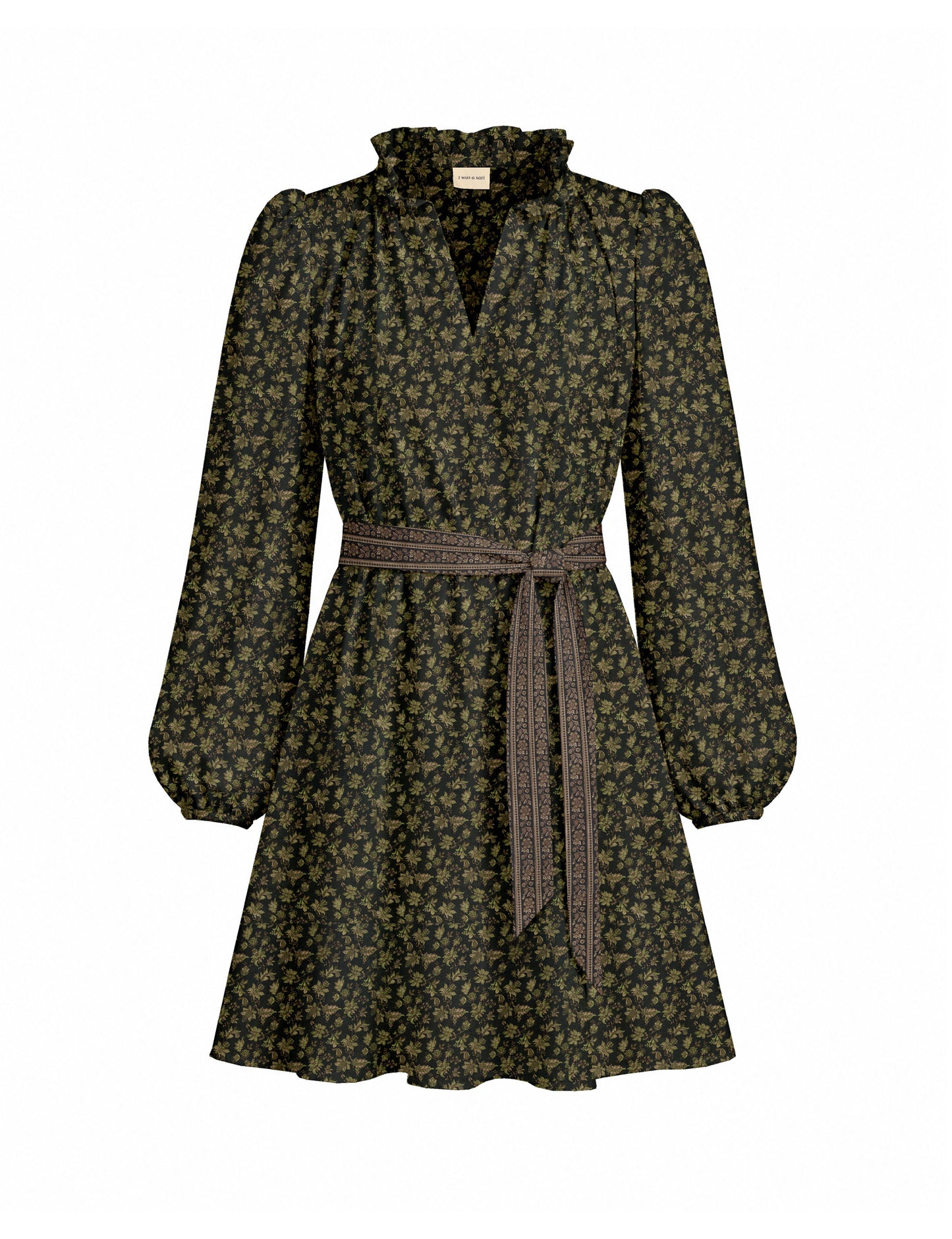Swing dress with belt - Green Floral