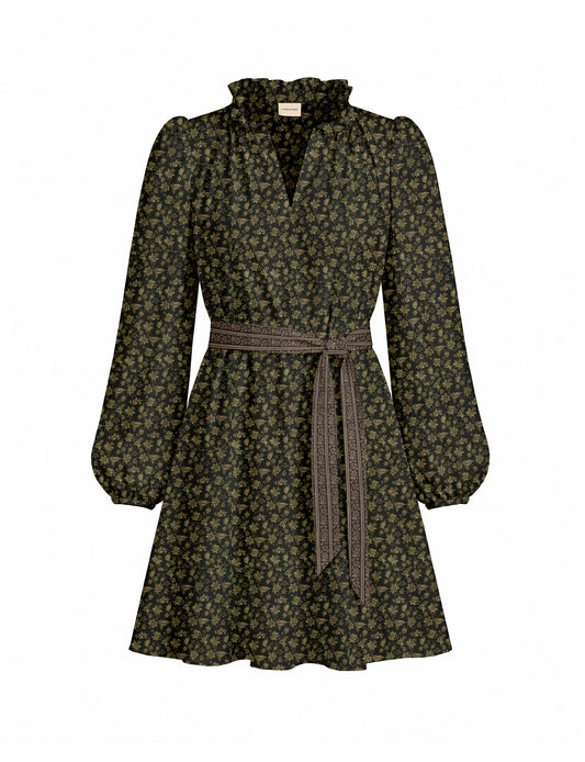 Swing dress with belt - Green Floral