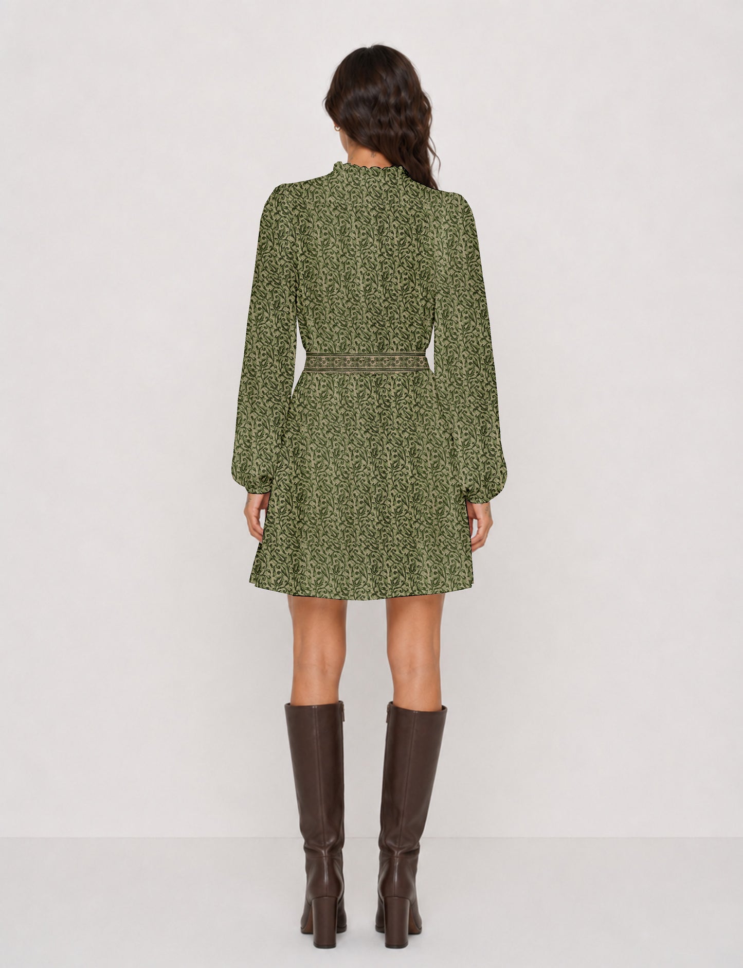 Swing dress with belt - Green Paisley