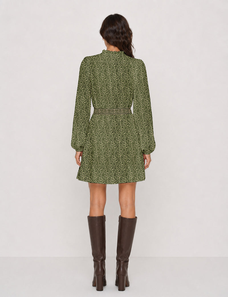 Swing dress with belt - Green Paisley