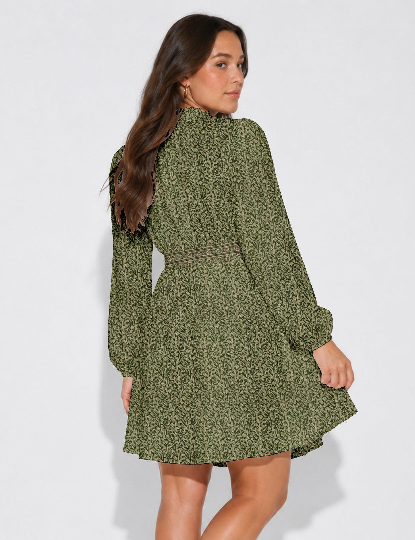 Swing dress with belt - Green Paisley