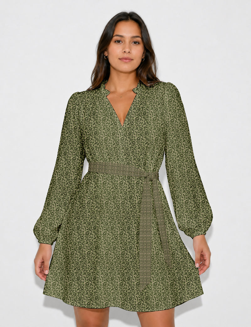 Swing dress with belt - Green Paisley