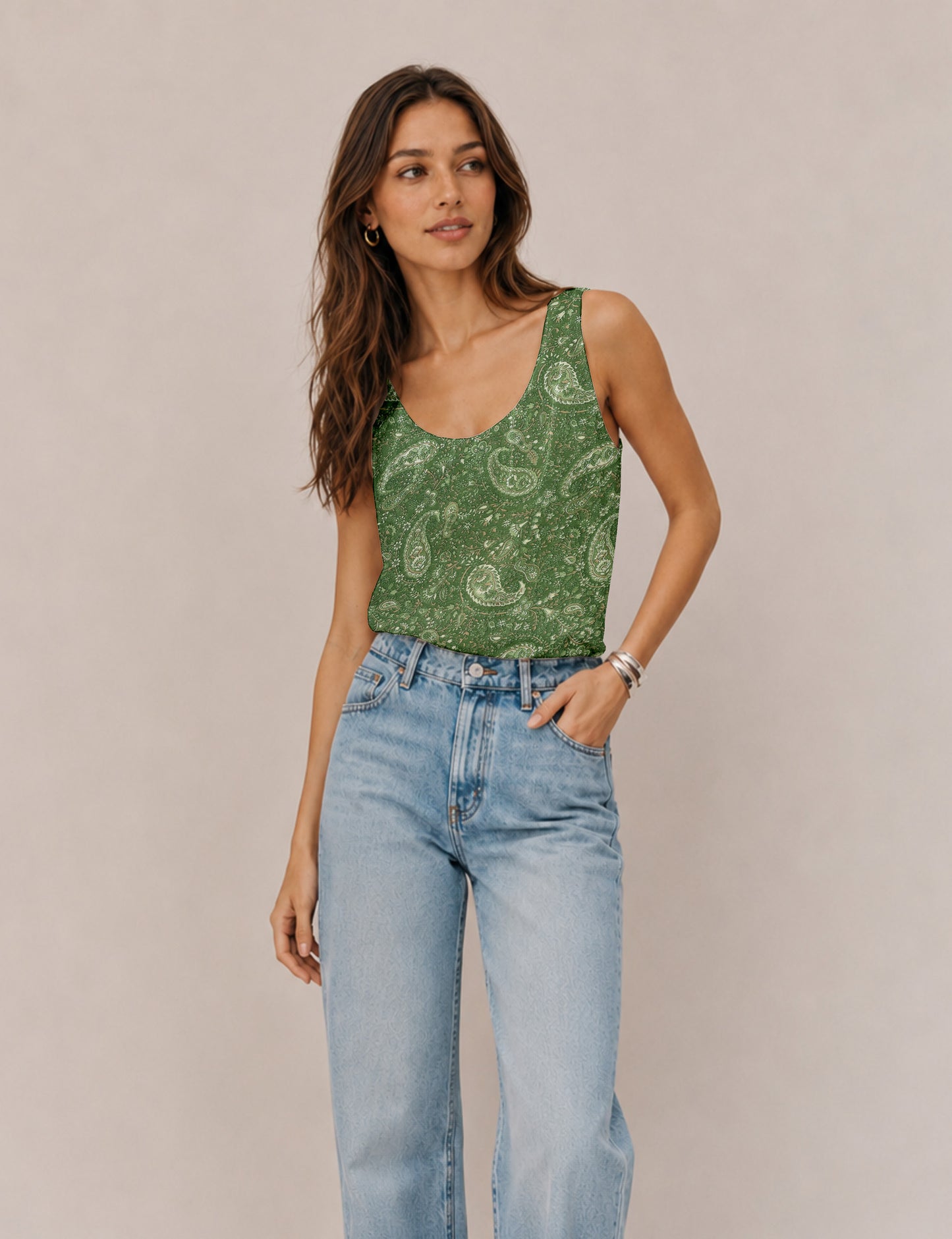 Sleeveless blouse - Green Paisley