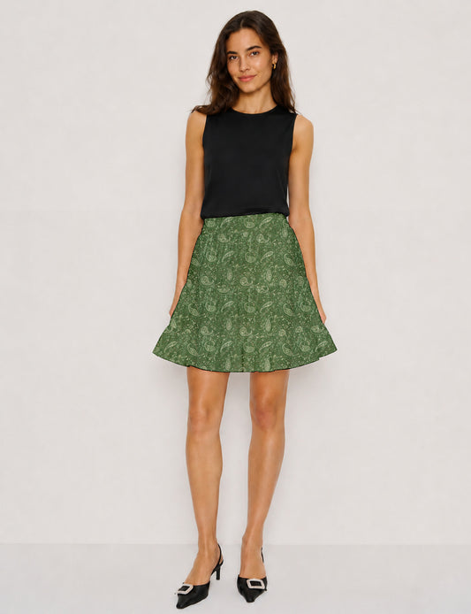 Short tiered skirt - Green Paisley
