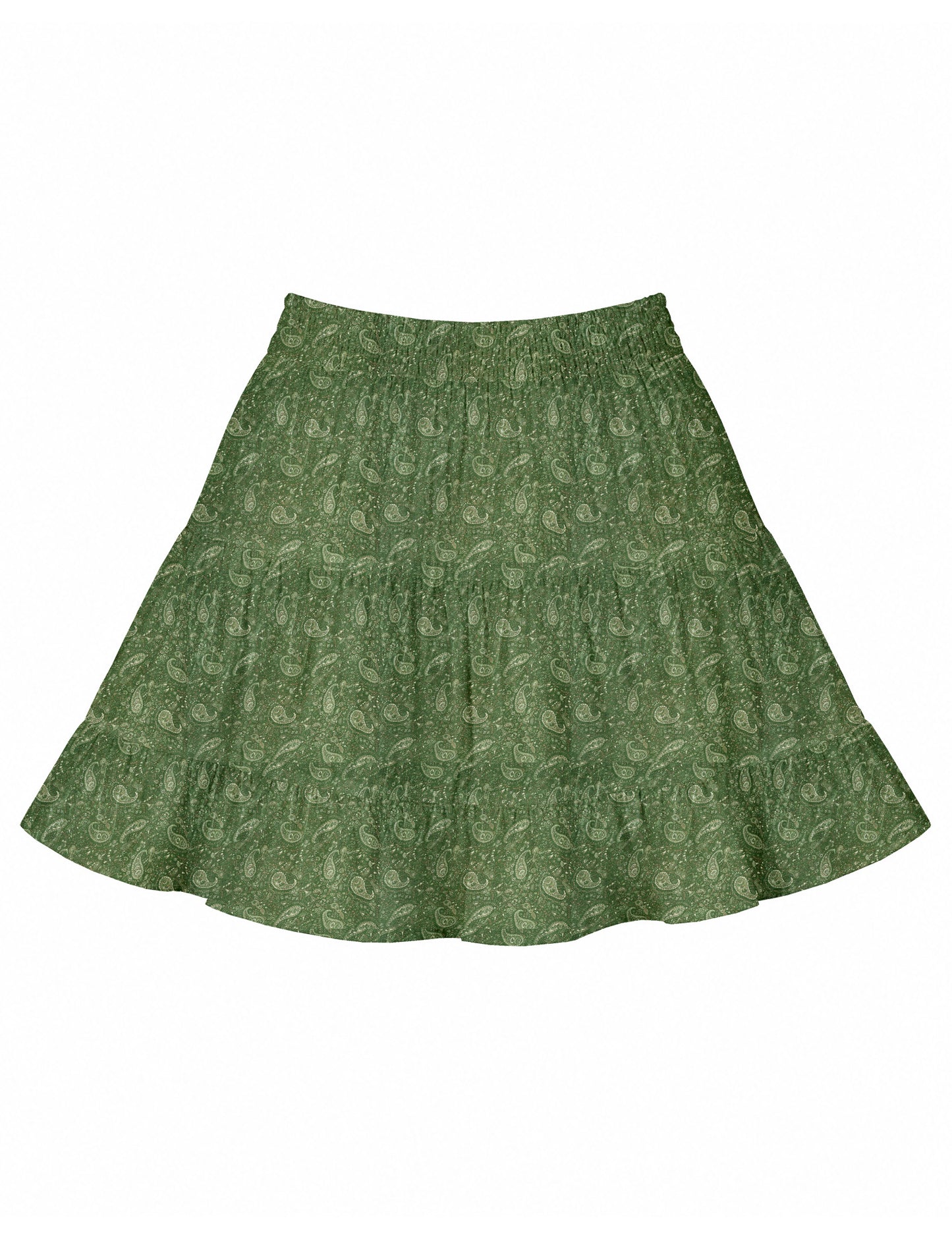 Short tiered skirt - Green Paisley