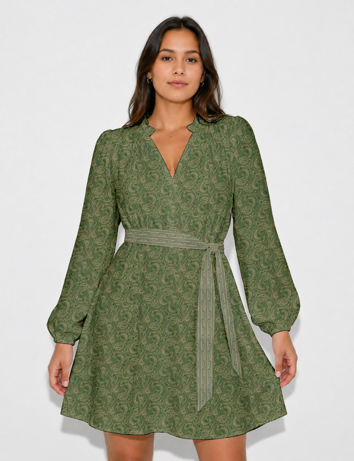 Robe évasée avec ceinture - Yellow Floral - Green Paisley