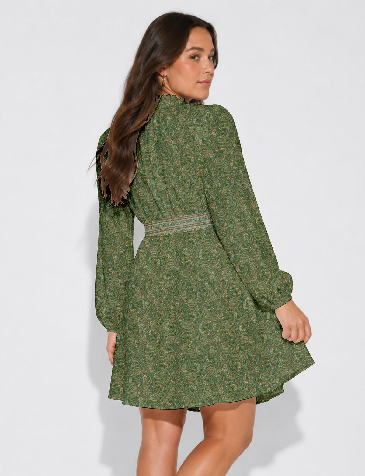 Robe évasée avec ceinture - Yellow Floral - Green Paisley