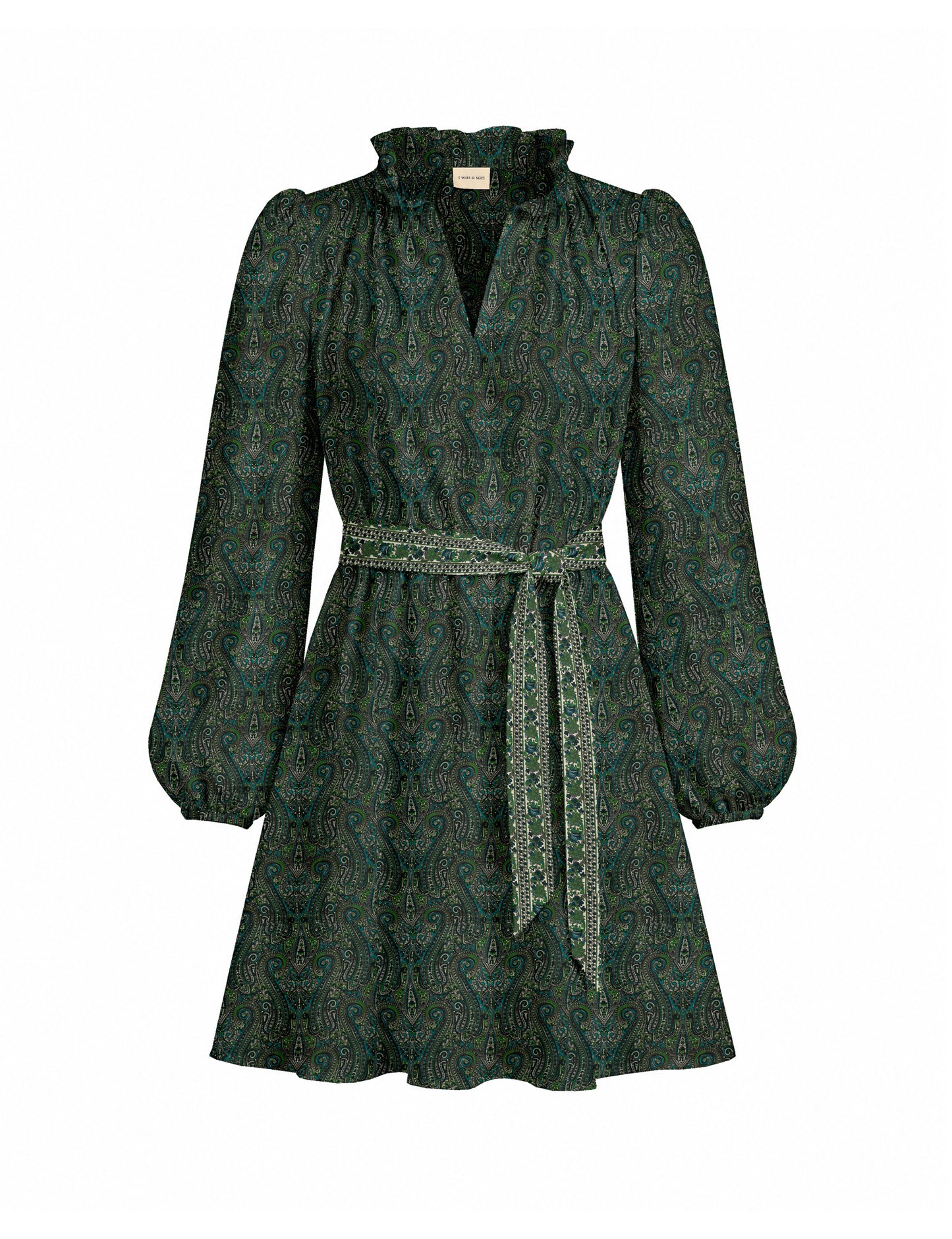 Swing dress with belt - Green Paisley