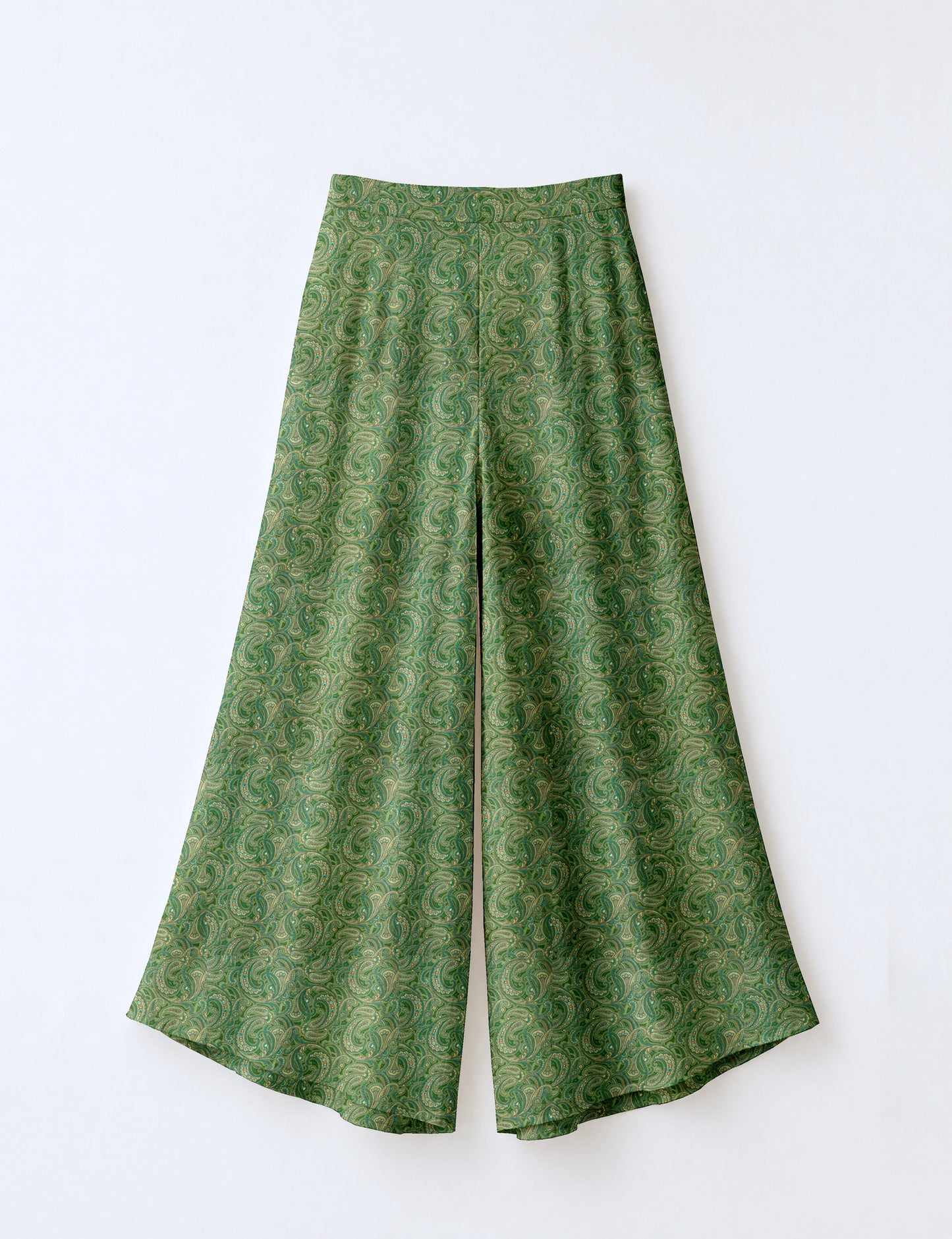 Wide Leg Palazzo Trousers - Green Paisley