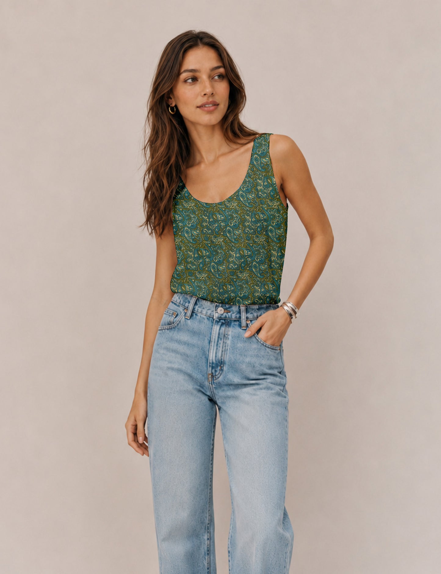 Sleeveless blouse - Green Paisley