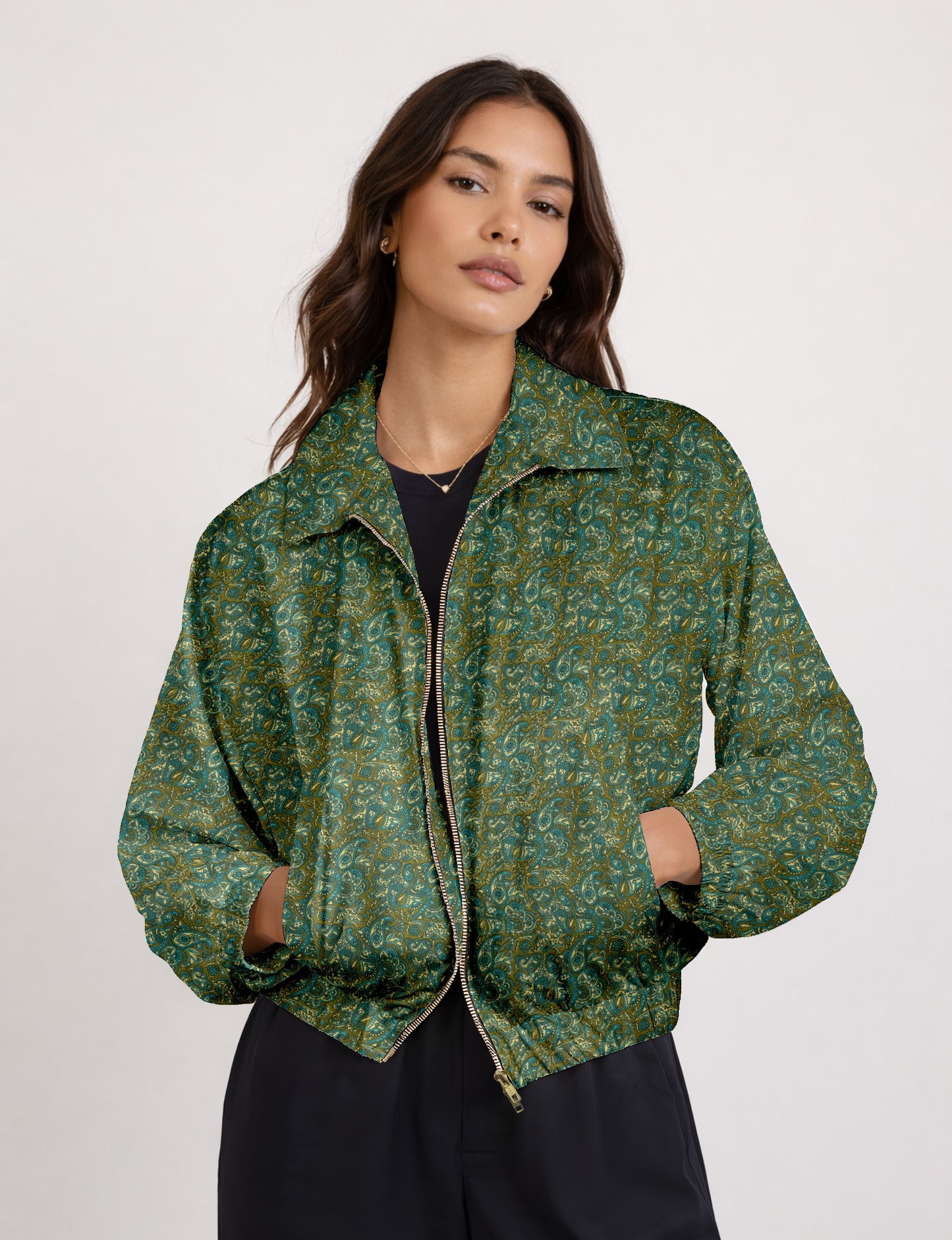 Bomber Jacket - Green Paisley