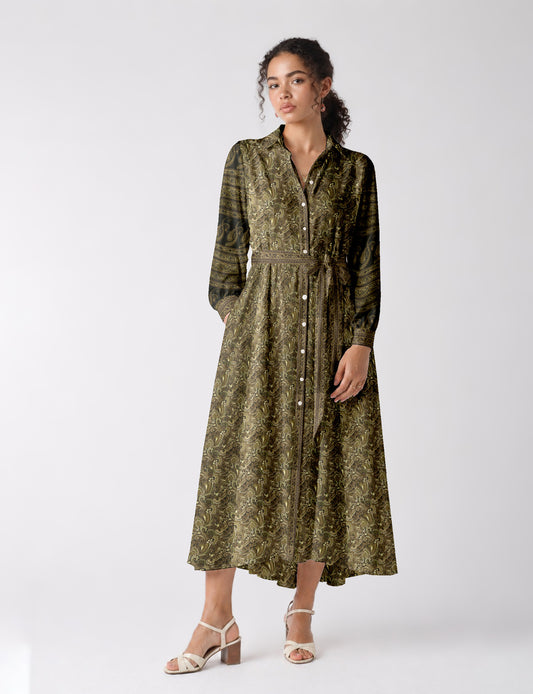 Long shirt dress - Green Paisley