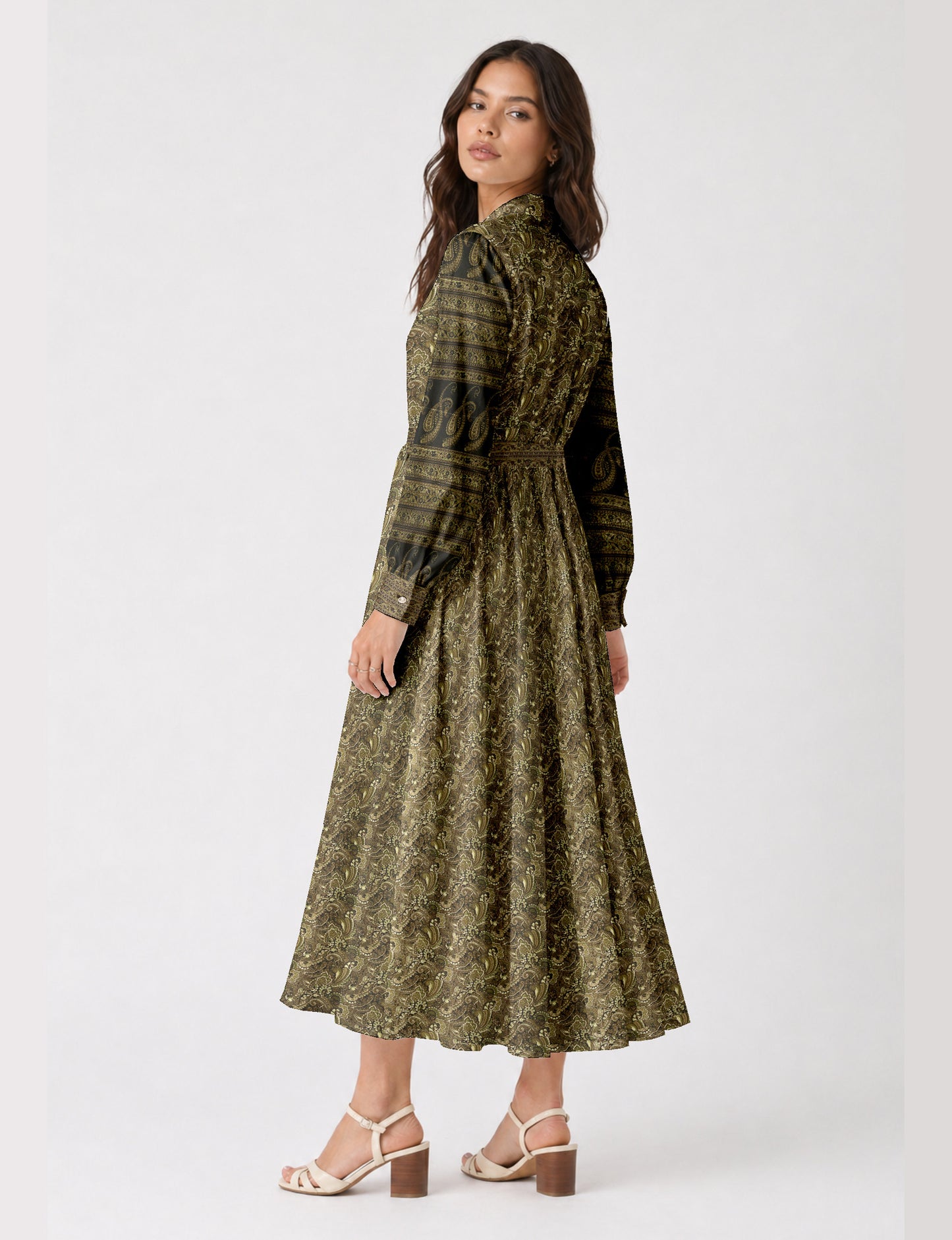 Long shirt dress - Green Paisley