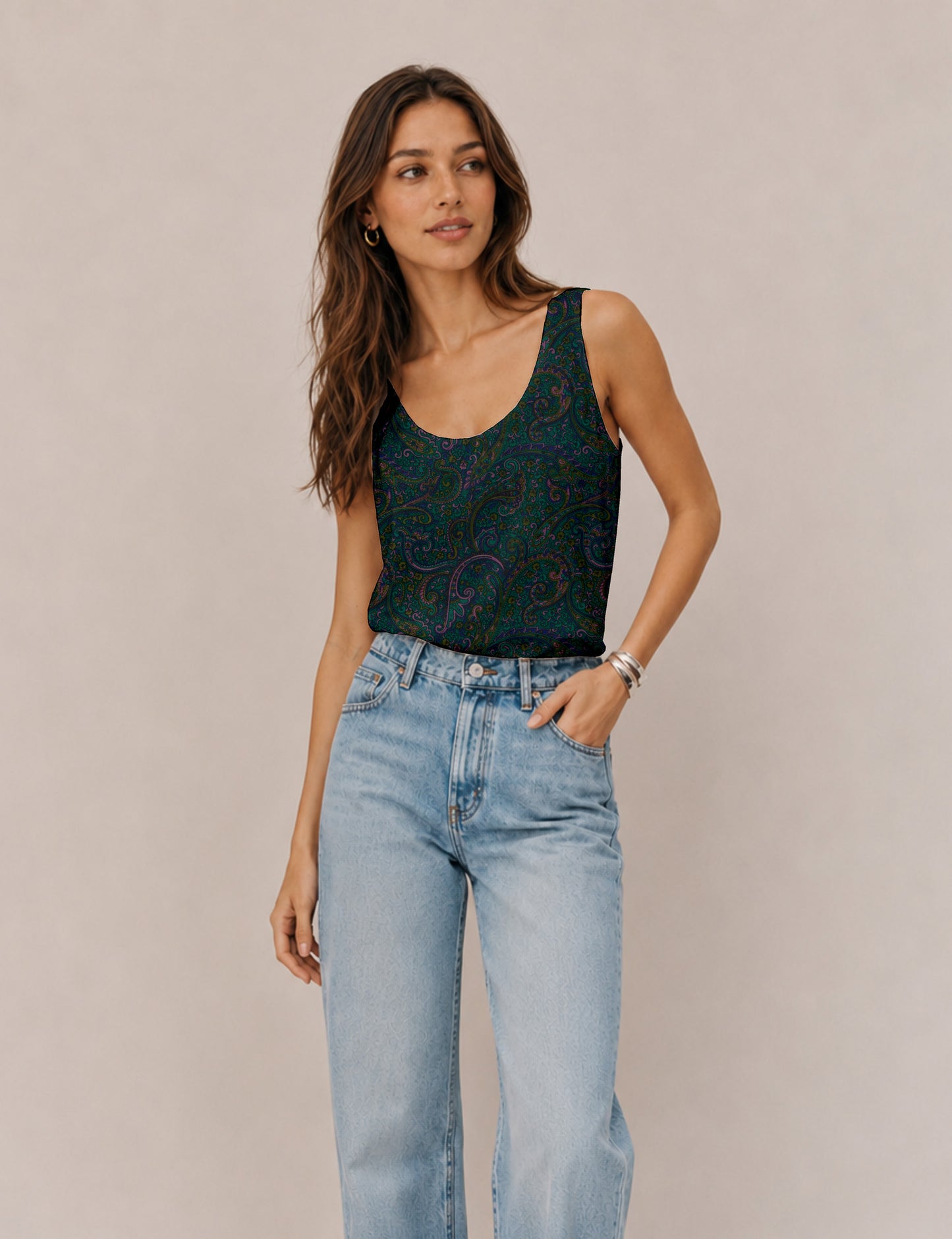 Sleeveless blouse - Green Paisley