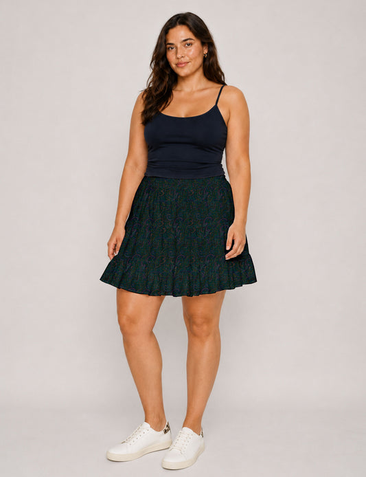 Short tiered skirt - Green Paisley