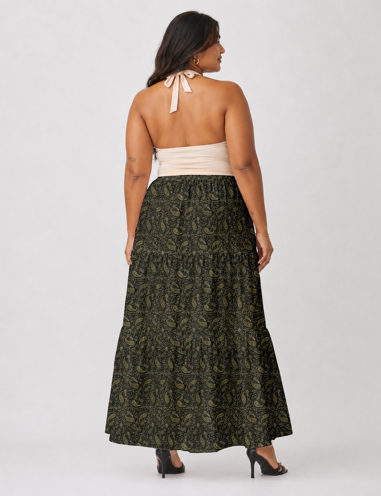 Midi Tiered Skirt - Green Paisley