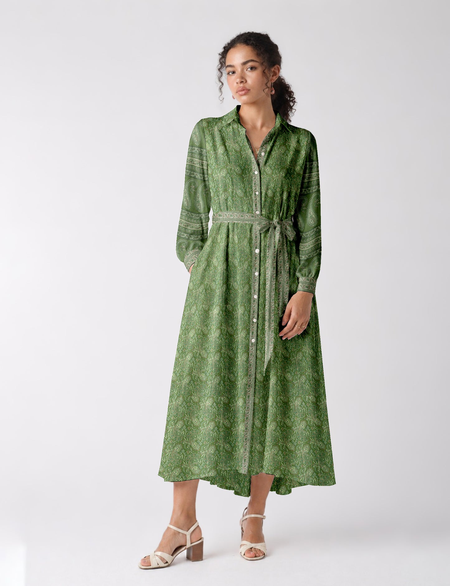Long shirt dress - Green Paisley