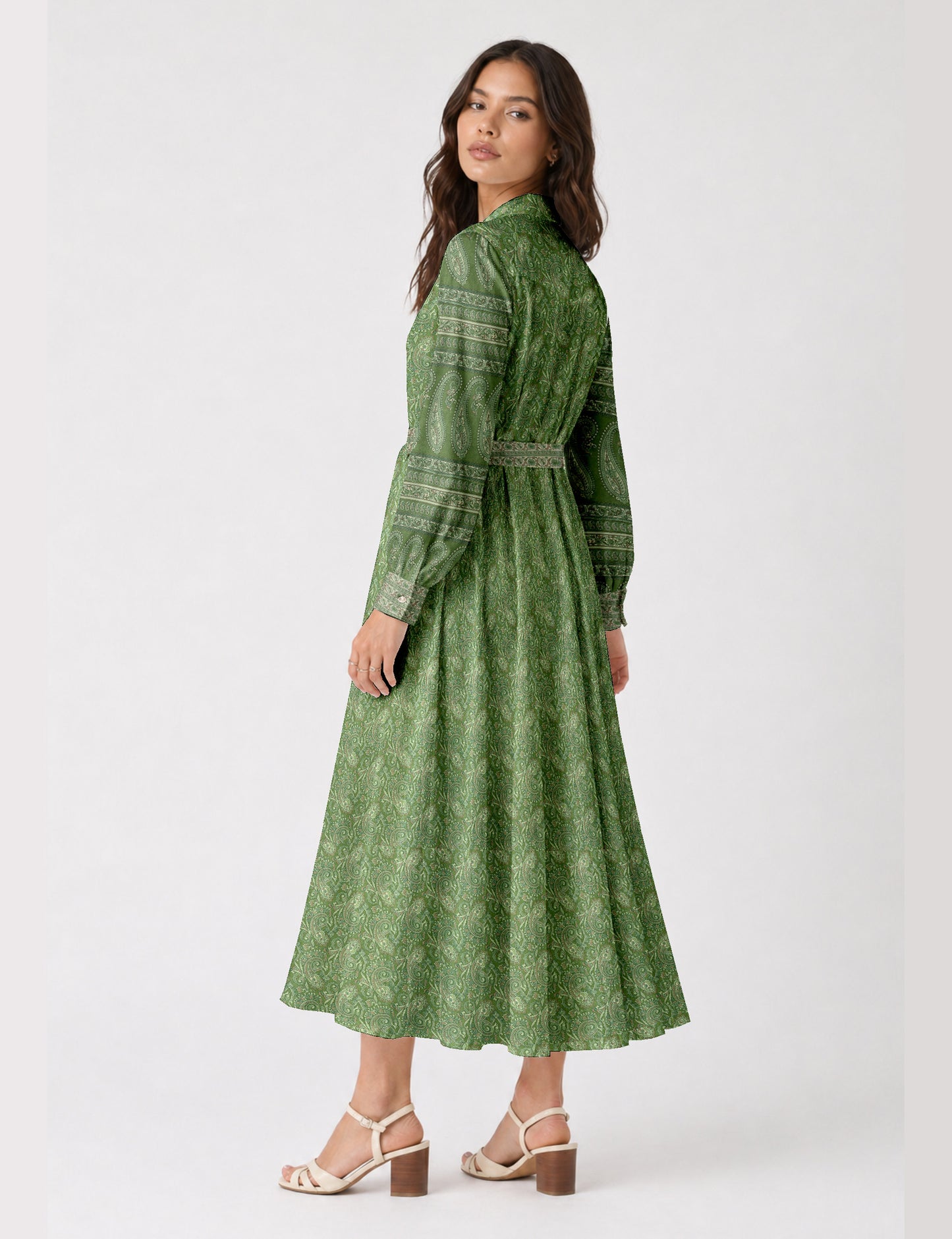 Long shirt dress - Green Paisley