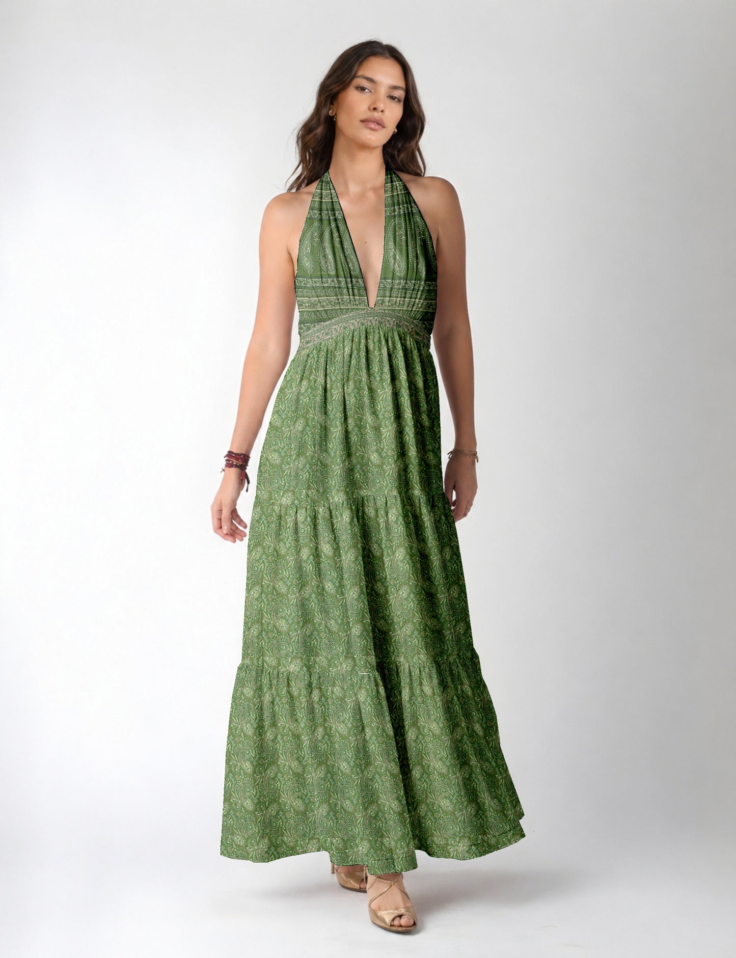 Flowy maxi tiered dress for vacations, brunch, and evening wear
