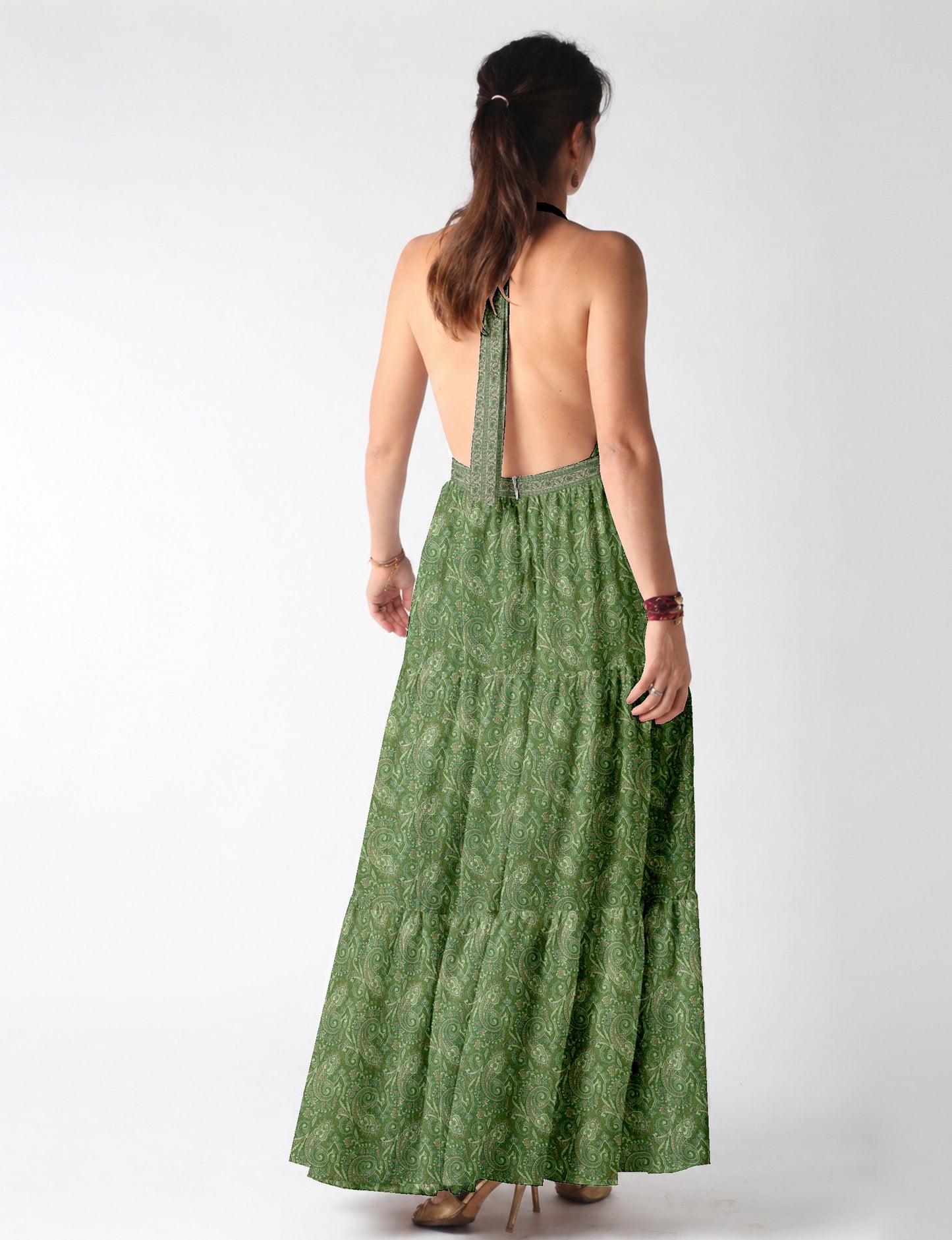 Halter neck maxi dress with tiered layers and elasticated back