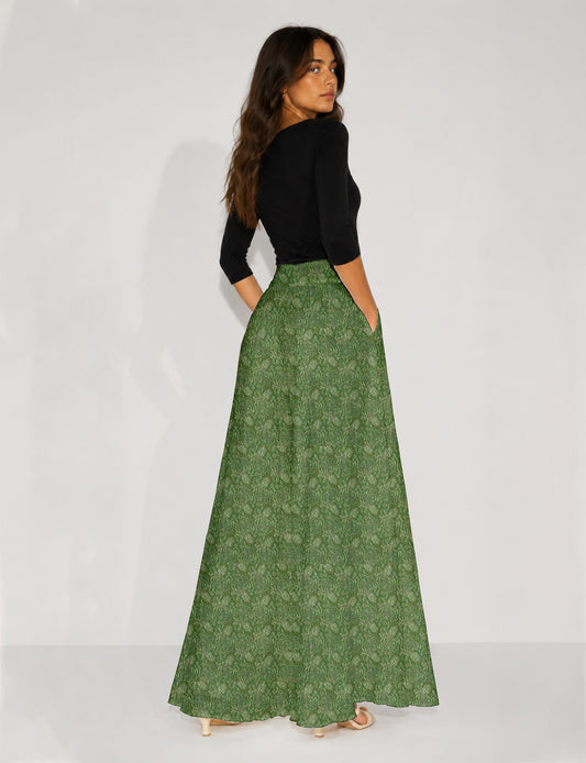 Wide Leg Palazzo Trousers - Green Paisley