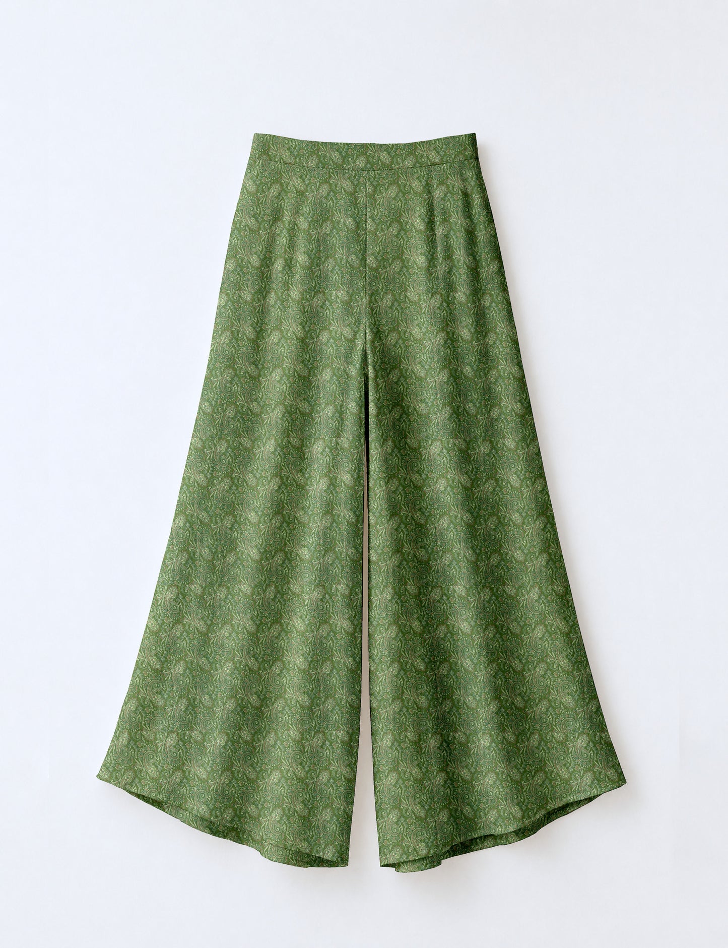 Wide Leg Palazzo Trousers - Green Paisley