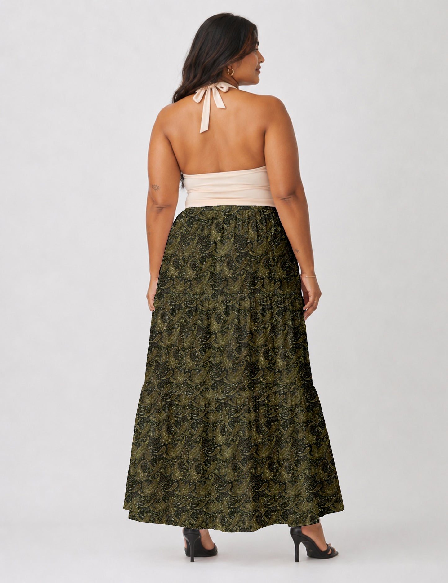 Midi Tiered Skirt - Green Paisley