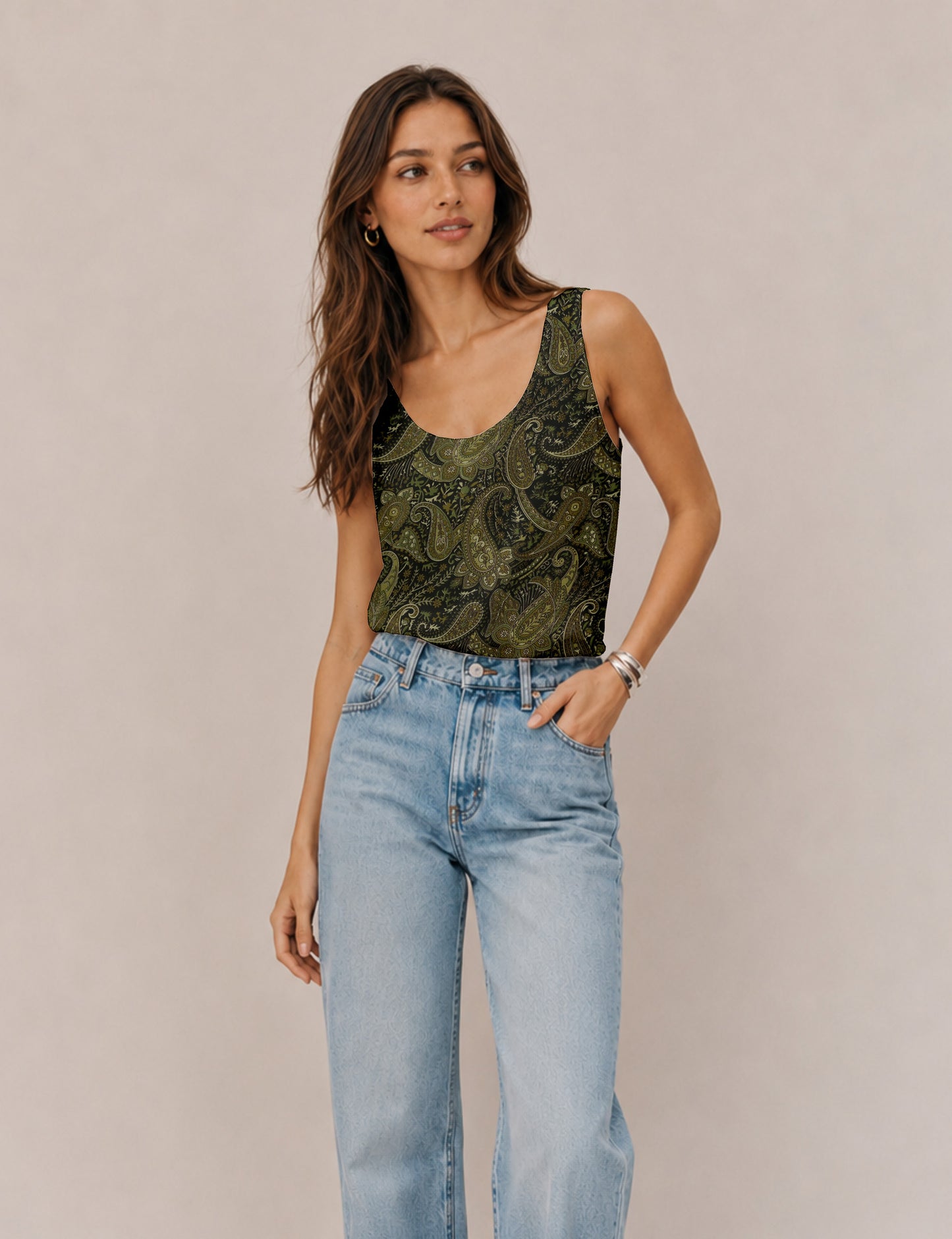 Sleeveless blouse - Green Paisley