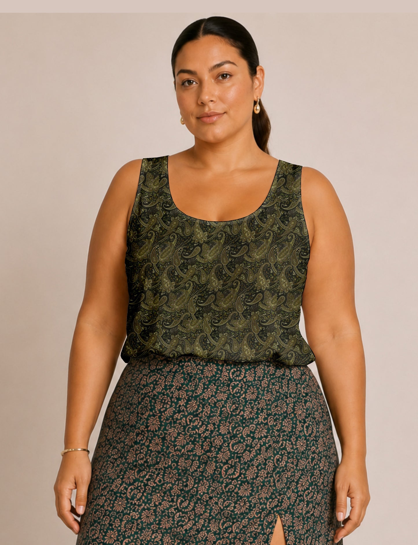 Sleeveless blouse - Green Paisley