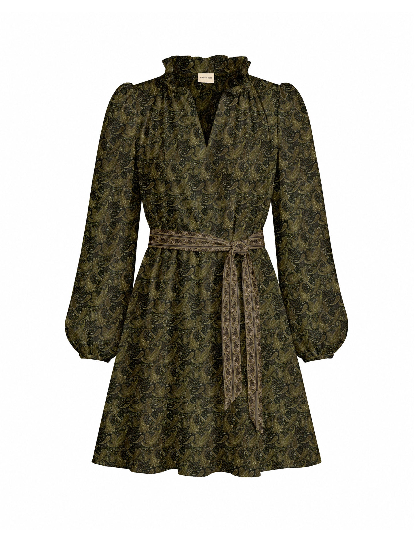 Swing dress with belt - Green Paisley